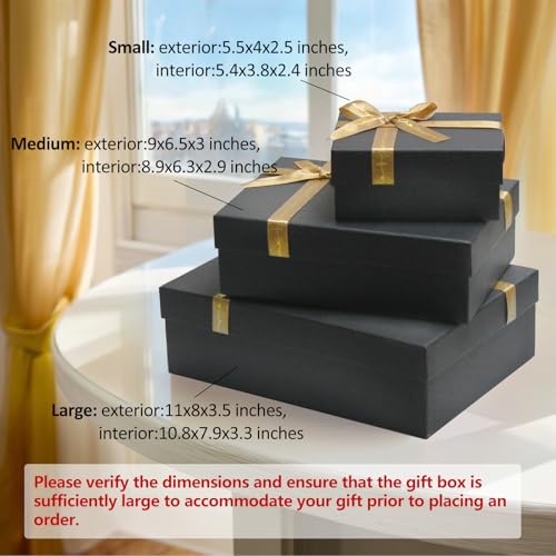 Airuisike Black Gift Boxes with Gold Ribbons & Bows - (3 Sizes) Sturdy Gift Boxes with Lids for Presents - Elegant Gift Wr...