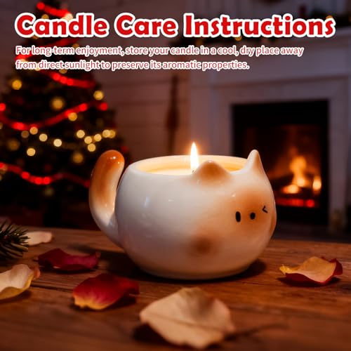 Cat Lover Gift – Cute Cat Scented Candle for Women, Rose Aromatherapy Soy Candle in Ceramic Cat Jar, Funny Cat Lover Gift ...