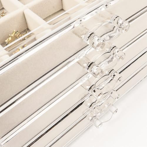 GUOER 5 Drawers Clear Jewelry Box for Women and Girls, Acrylic Earring Holder Organizer Ring Holder Display Storage, Warm ...