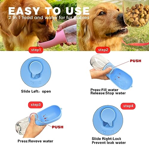 AVELORA Dog Water Bottle with Food Container, Portable Pet Dog Water Dispenser for Outdoor Walking,Hiking,Travel,Puppy Ess...