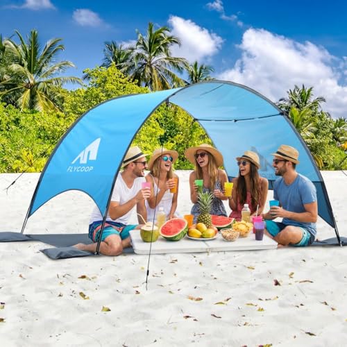 Flycoop 2026 Upgraded Beach Umbrella Canopy with UPF 50+ UV Protection – Portable Beach Tent for Sun, 360° Ventilation, 4 ...