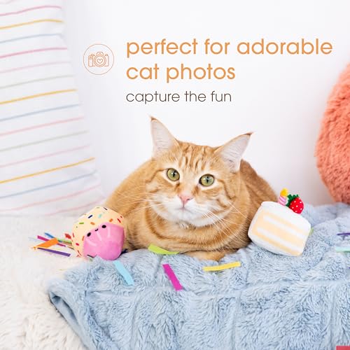 Pearhead Happy Birthday Cake Cat Toy Set, Stuffed Birthday Cake and Cupcake Cat Toys with Catnip and Squeakers, Interactiv...