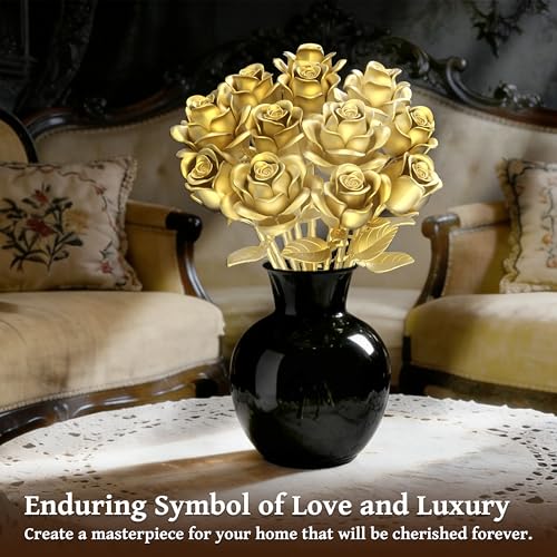 Metallic Gold Roses Flower Bouquet Building Sets, 670Pcs Golden Roses Botanical Collection Compatible with Lego Flowers Va...