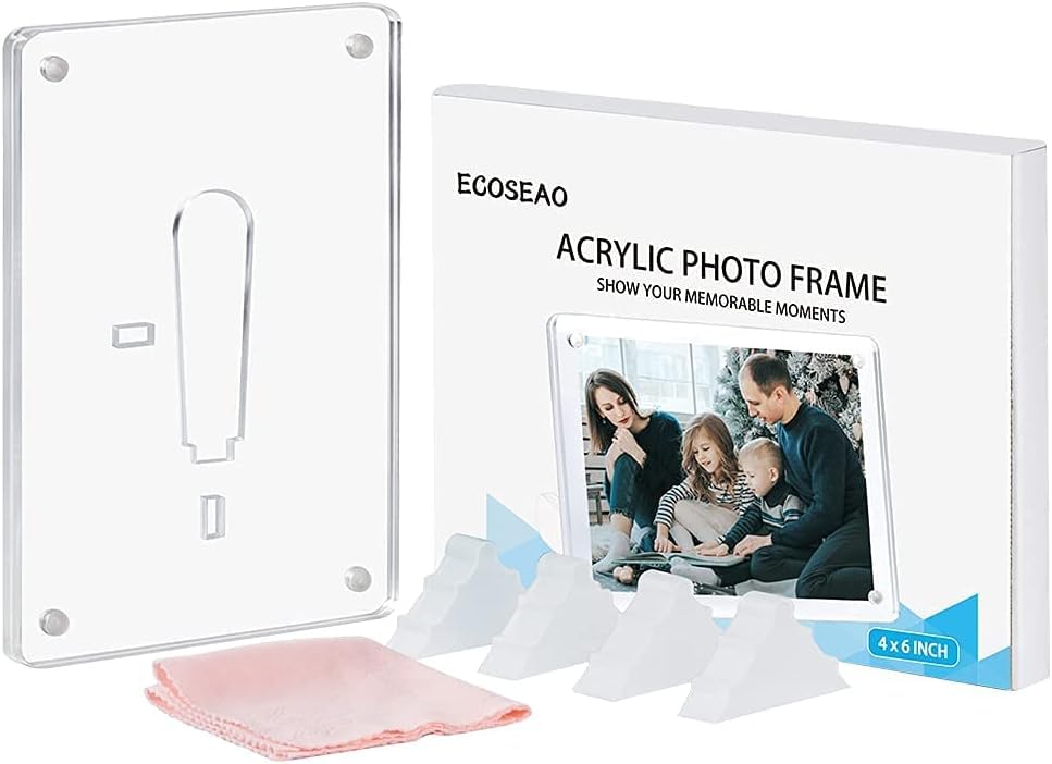 ECOSEAO 4x6 Minimalist Picture Frame Acrylic Glass Photo Frame with Magnetic Desktop Display Horizontally or Vertically