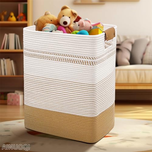 Large Laundry Hamper Basket, 85L Cotton Rope Woven Storage Bin for Blankets, Dirty Clothes Toys, Decorative Tall Basket wi...