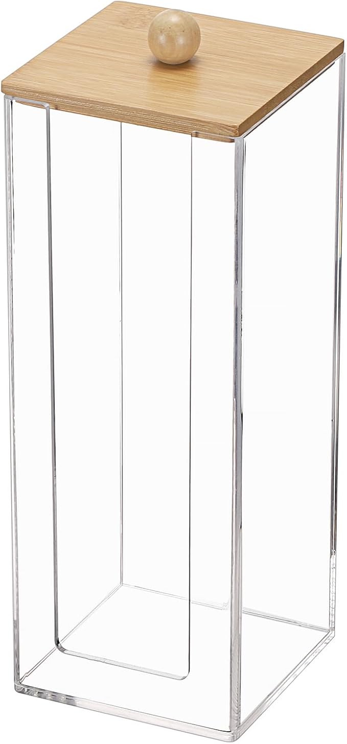 GUSHBIN Acrylic Clean Pad Storage Box Vertical Cotton Pads Holder Square Makeup Pad Dispenser with Lid Clear Bathroom Coun...