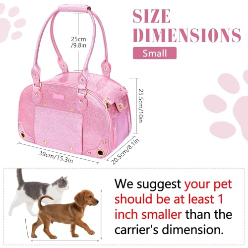 PetsHome Dog Carrier Purse, Pet Carrier, Bling Waterproof Premium Leather Pet Travel Portable Bag Carrier for Cat and Smal...
