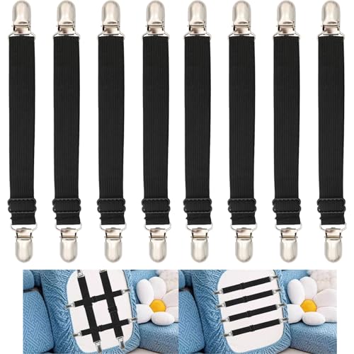 Sofa Cover Holder Straps Suspenders, Sofa Couch Covers Clip Fasteners, Adjustable Elastic Straps for Sofa Seat Recliner Sl...