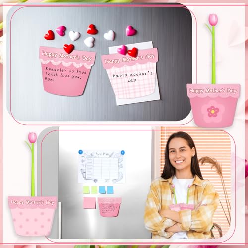 24 Set Mother's Day Sticky Notes and Pens Set Flower Pot Sticky Notes Change Color Tulip Ballpoint Pens Mother’s Day Stati...