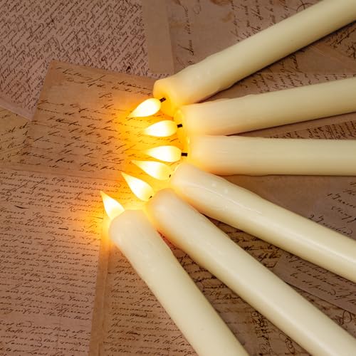 Homemory Real Wax LED Flameless Taper Candles with Remote Timer, 9.6 Inches Ivory Fake Candlesticks, Dripless Battery Oper...