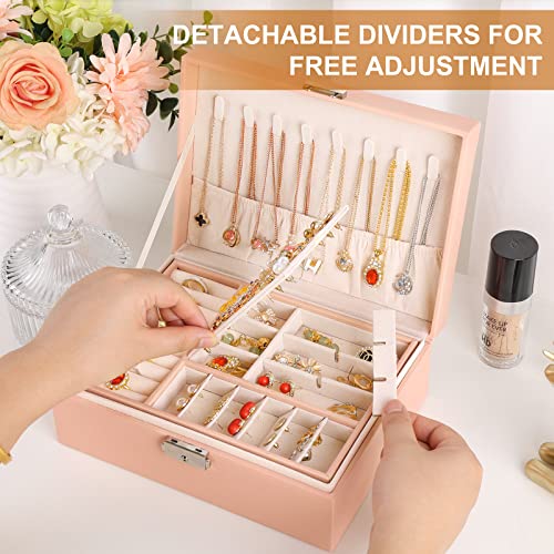 Jewelry Organizer Box, Leather Jewelry Box for Girls Gift Earring Organizer with Lock Double Layers Jewelry Case Removable...