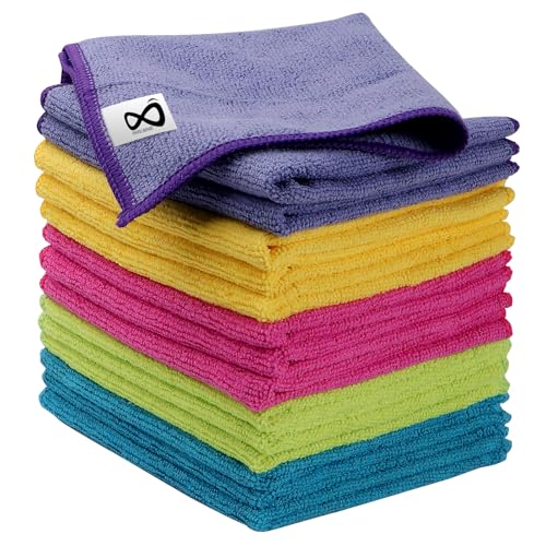 INFICRIME Microfiber Cleaning Cloths, 15 Pack Cleaning Rags, Wet and Dry Use Cleaning Towels, Highly Absorbent and Soft Fe...