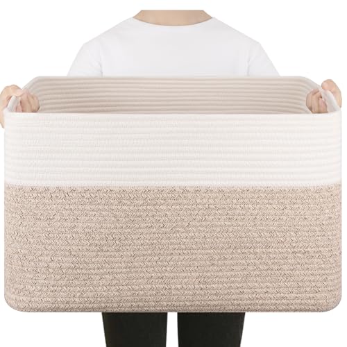 SIXDOVE 75L Large Cotton Rope Basket, Soft Toy Storage Bin for Nursery & Living Room, Decorative Blanket Basket for Bedroo...