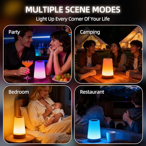 ZWOTNDT Night Light, Dimmable Touch Lamp and Remote Control, 13 RGB Colors & 5 Brightness, Rechargeable Bedside Table Lamp...