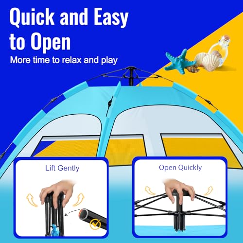 Beach Tent Sun Shelter – Pop Up Easy Setup in 3S Instant Tents for 4/5 Person Beach Umbrella Sun Shelter Shade, UV 50+ Pro...