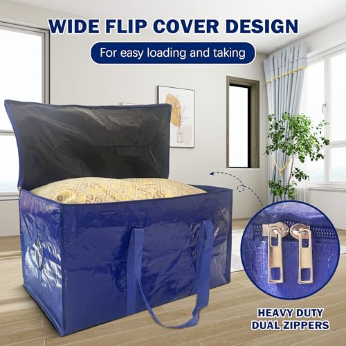 8 Pack Extra Heavy Duty Large Moving Bags with Strong Zipper & Carrying Handles, Sturdy Clothes Storage Bags Totes Bins, P...