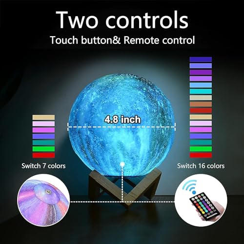 Moon Lamp, Kids Night Light Galaxy Lamp - 16 Colors Moon Light with Wood Stand Remote & Touch Control USB Rechargeable Gif...