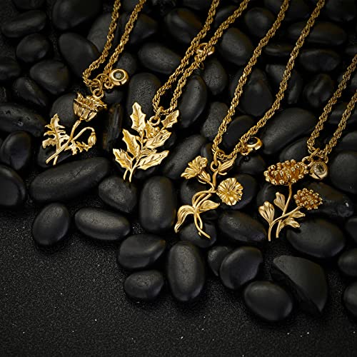 MTMY Birth Flower Necklaces for Women 18K Gold Plated Dainty Layered Birth Month Flower with Birthstone Pendant Necklaces ...
