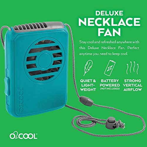 O2COOL Battery Powered Deluxe Necklace Fan For Personal Cooling With Adjustable Lanyard (Teal)