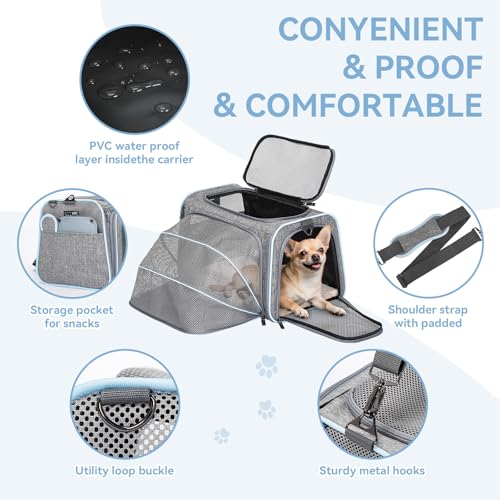 Petsfit Expandable Cat Carrier Dog Carriers,Airline Approved Soft-Sided Portable Pet Travel Washable Carrier for Kittens,P...