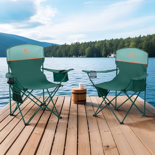 ALPHA CAMP Camping Chairs 350LBS Capacity, Heavy Duty Folding Chair with 4-Can Cooler Bag, Portable Outdoor Chair with Cup...