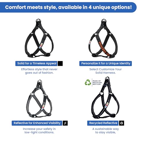 Pawtitas Solid Step-in Dog Harness – Adjustable No-Pull Vest for Puppies to Seniors, Safe & Comfortable M Black