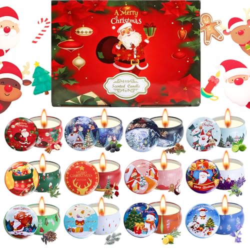 12 Pack Christmas Scented Candles with Natural Soy Wax, Long Lasting Aromatherapy Soy Candles for Home Scented, Christmas ...