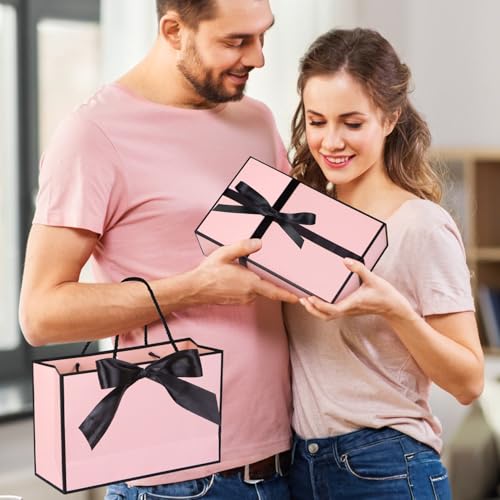 Magnetic Gift Box with Lids Ribbons and Gift Bag for Presents, 9.5x6x3" Pink Gift Box with Bag Set for Women Girl Her, Cut...