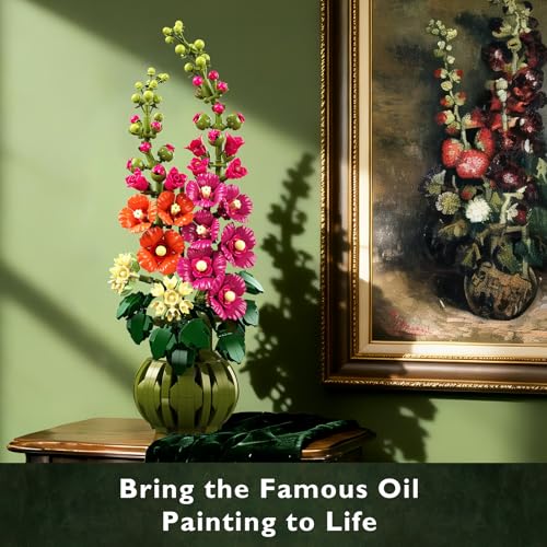 CUBIMANA Flowers Botanicals Alcea Rosea Building Set for Adults - Artificial Bonsai Plant for Home Office Décor, 974PCS Fl...
