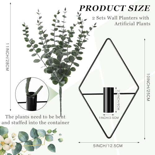 Jexine 4 Pcs Hanging Planters with Artificial Eucalyptus Metal Hanging Vase Indoor Plants Holder Modern Geometric Boho Bat...