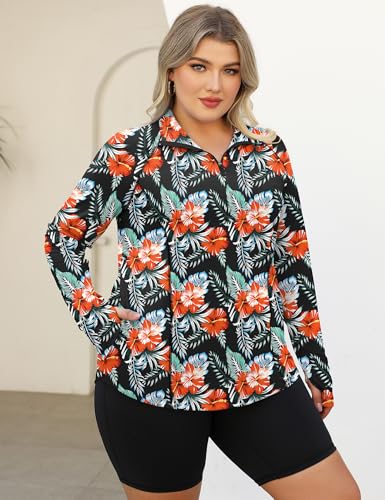 LOMON Womens Plus Size Workout Tops Long Sleeve 1/4 Zip UV Sun Protection Quick Dry Hiking Athletic Shirts Rash Guard UPF 50+