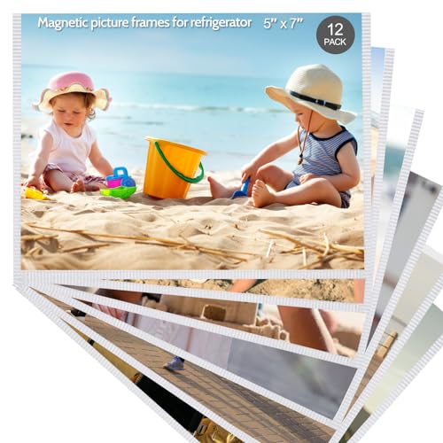 vivinin Picture Frame, 12 Pack 5x7 Magnetic, White Border, Reusable, Waterproof, Perfect Display Frame