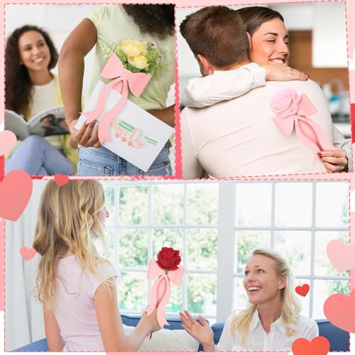 Lerheedi 24 Pcs Flower Bouquet Holder Mother's Day Single Rose Bow Theme Bags DIY Flower Wrapping Paper for Wedding Valent...