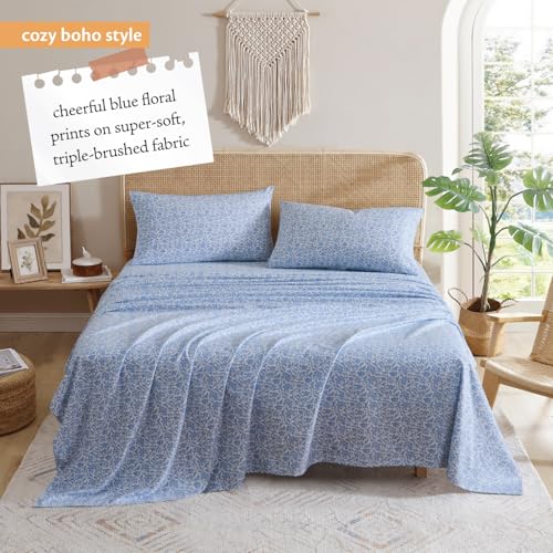 Indigo Ink Queen Size 4-Piece Sheet Set - Fitted & Flat Sheets & Pillowcases | Medium Weight | Soft & Breathable | Durable...