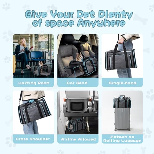 Pesen Expandable Dog & Cat Carrier, Airline Approved Soft Pet Carrier, Breathable & Collapsible Design, Ideal for Small Do...