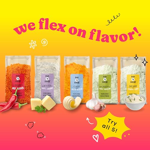 Pop n' Dulge Popcorn Movie Night Supplies 16 pcs Gift Set, 5 Gourmet Popcorn Kernels, 5 Seasoning Variety Packs Non-GMO Ko...