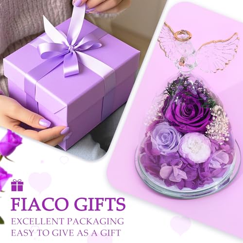 FIACO Gifts for Mom Women Birthday Preserved Rose in Glass Angel Figurine Forever Fresh Flower for Delivery, Mothers Day F...