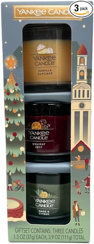 Yankee Candle Holiday Party Mini Scented Candle Gift Set - Vanilla Cupcake, Holiday Zest, Sage & Citrus