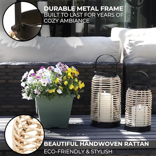 Natural Rattan Boho Lanterns - Handcrafted Chic Decor to Enhance Your Home - Modern Farmhouse Beauty Perfect for Any Livin...
