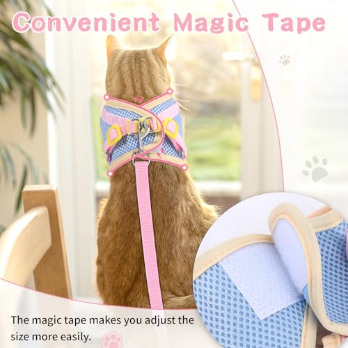 Cat Harness and Leash Set for Walking Escape Proof, Adjustable Kitten Harness Breathable Mesh with Reflective Strips Harne...