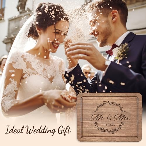 Craftique Wedding Gifts for Couples 2026, Bridal Shower Gifts- Walnut Wood Cutting Board Engraved with Mr. and Mrs. EST. 2...