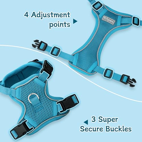 Ychpaw Small Dog Harness and Leash Set, Reflective Soft Breathable Mesh Vest, 3 Buckles, Adjustable Neck and Chest,Step in...