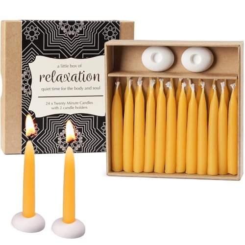 DEYBBY 20 Minute Beeswax Meditation Candles for Relaxation - 24pcs Mini Beeswax Taper Candle Gift Set with 2 Small Candle ...