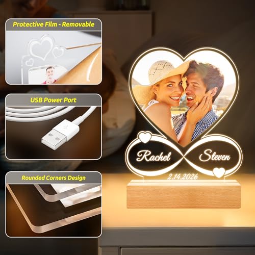 Jkolalin Custom Picture Frames with Photo, Custom Photo Frame with Night Light, Personalized Picture Frame, Personalized A...