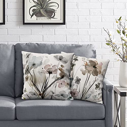 KKVEE Flower Throw Pillow Covers 18x18 Set of 2, Flowers Pillow Cushion Cases, Modern Decorative Square Pillowcases for So...