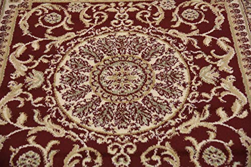 Unique Loom Versailles Collection Traditional Classic Medallion Floral Motif Area Rug (4' 0 x 4' 0 Square, Burgundy/ Ivory)