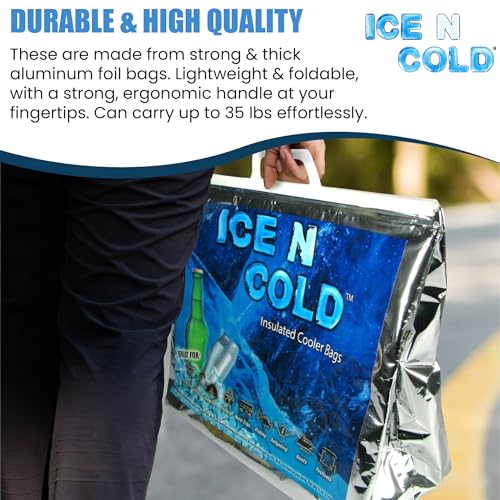 ICE N COLD Insulated Cooler Bag - Large 35 lbs Capacity (Pack of 1) | Lightweight, Soft, Collapsible | Ideal for Grocerie...