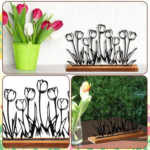 Thyle Metal Spring Tulip Stand Floral Home Decor Tulip Flowers Farmhouse Decor Metal Tray Spring Flower Art Supplies Table...