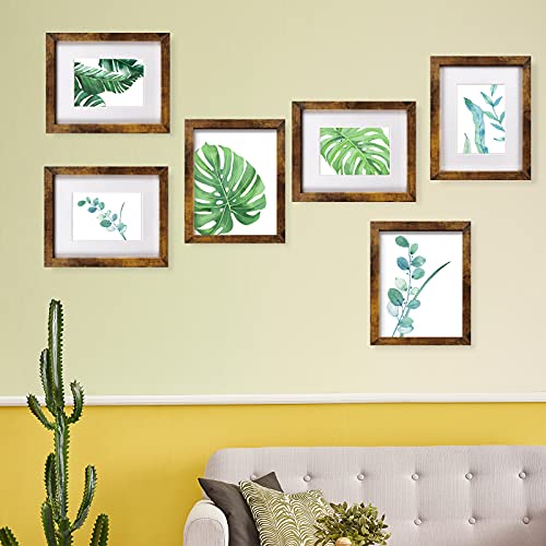 SESEAT 8x10 Picture Frame Brown Set of 6, Display Pictures 5x7 With mat or 8x10 Without Mat