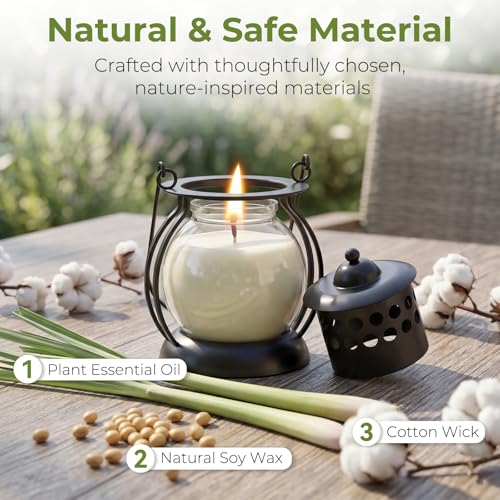 Citronella Candles Outdoor 3 Pack, DEET-Free Soy Wax Candles with Upgraded Metal Lantern Design, Long Burning Lemongrass C...